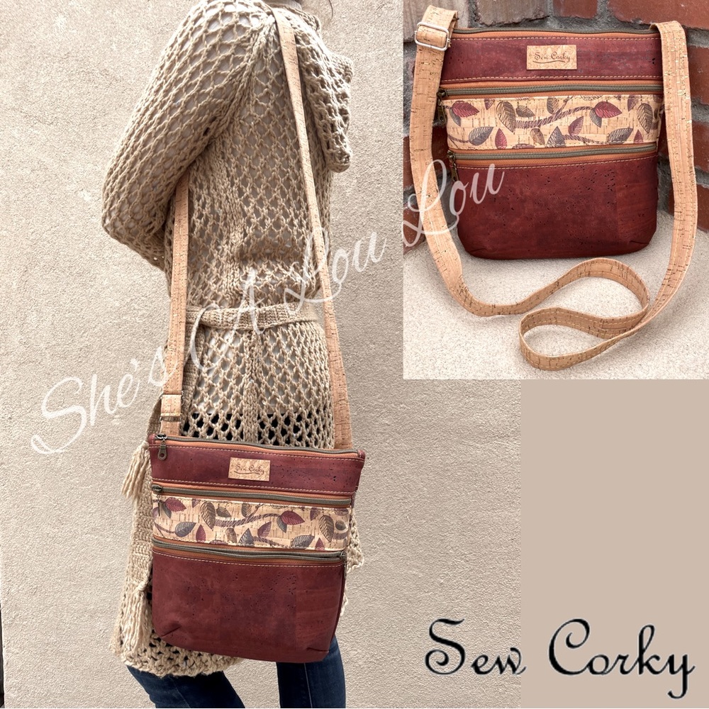 🆕Sew Corky Artisian Zip Crossbody Cork Handbag in Brick Leaf Pattern